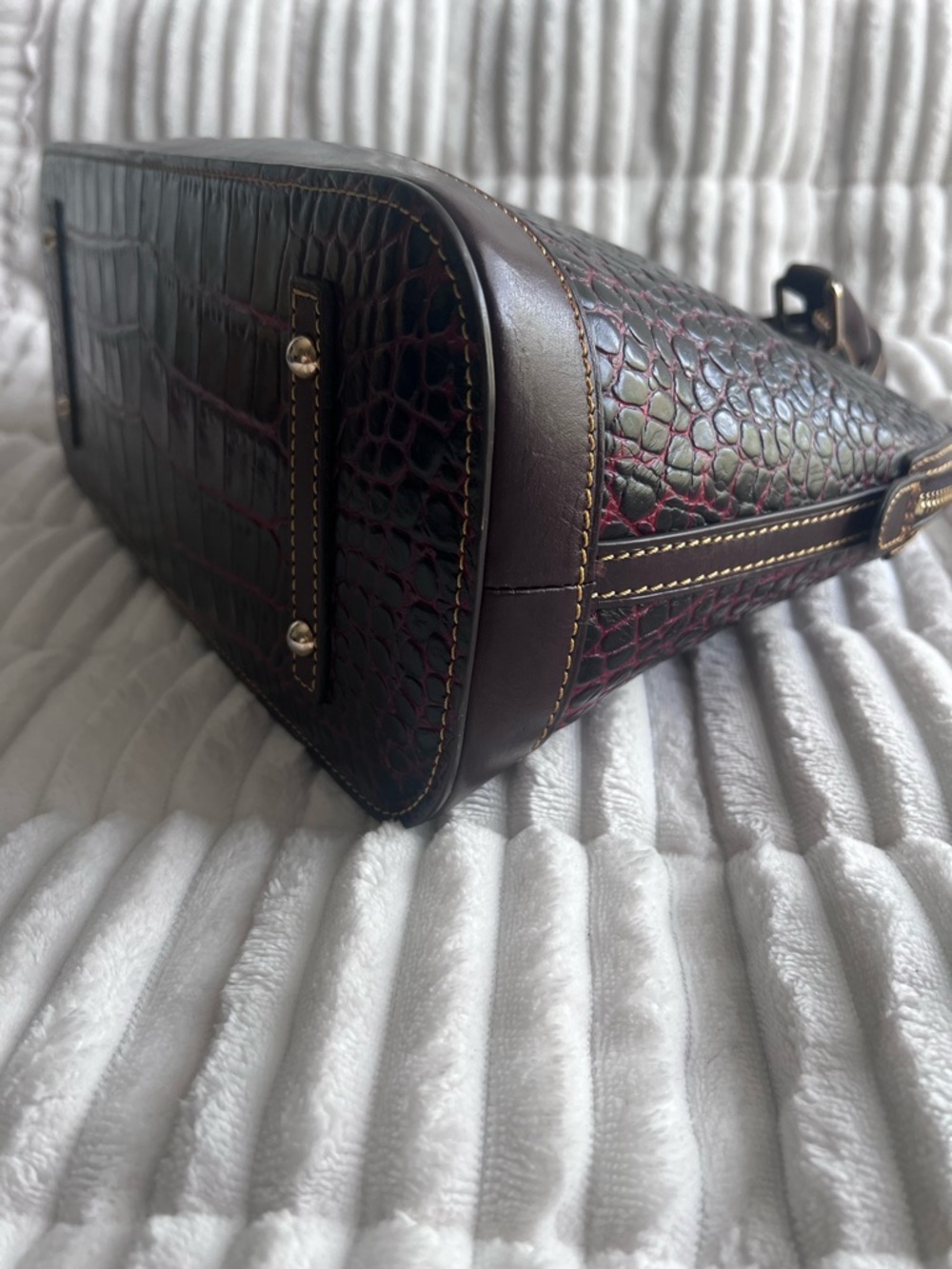 Dooney & Bourke Croc-Embossed Satchel with Gold Accents - Picture 7 of 16